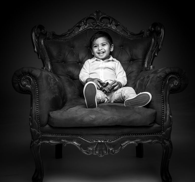 child photography session in professional photo studio